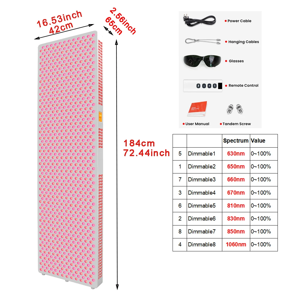 Fabrik anpassen 630,650,660, 670, 810, 830, 850,1060 nm Ganzkörper-Infrarot-LED-Lichttherapie-Panel-Lampe zur Schmerzlinderung