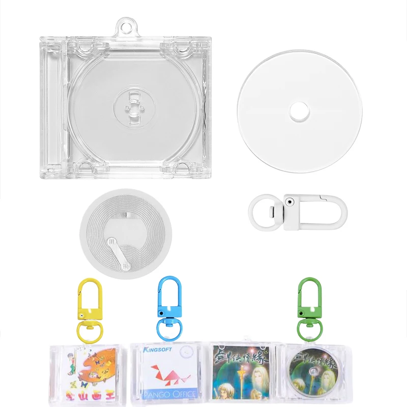 1 ชุด NFC ของขวัญพวงกุญแจอัลบั้มที่ระลึก BLANK MINI CD กรณีพวงกุญแจจี้ DIY กระเป๋าเป้สะพายหลังแขวนตกแต่ง NFC Widget Key RING