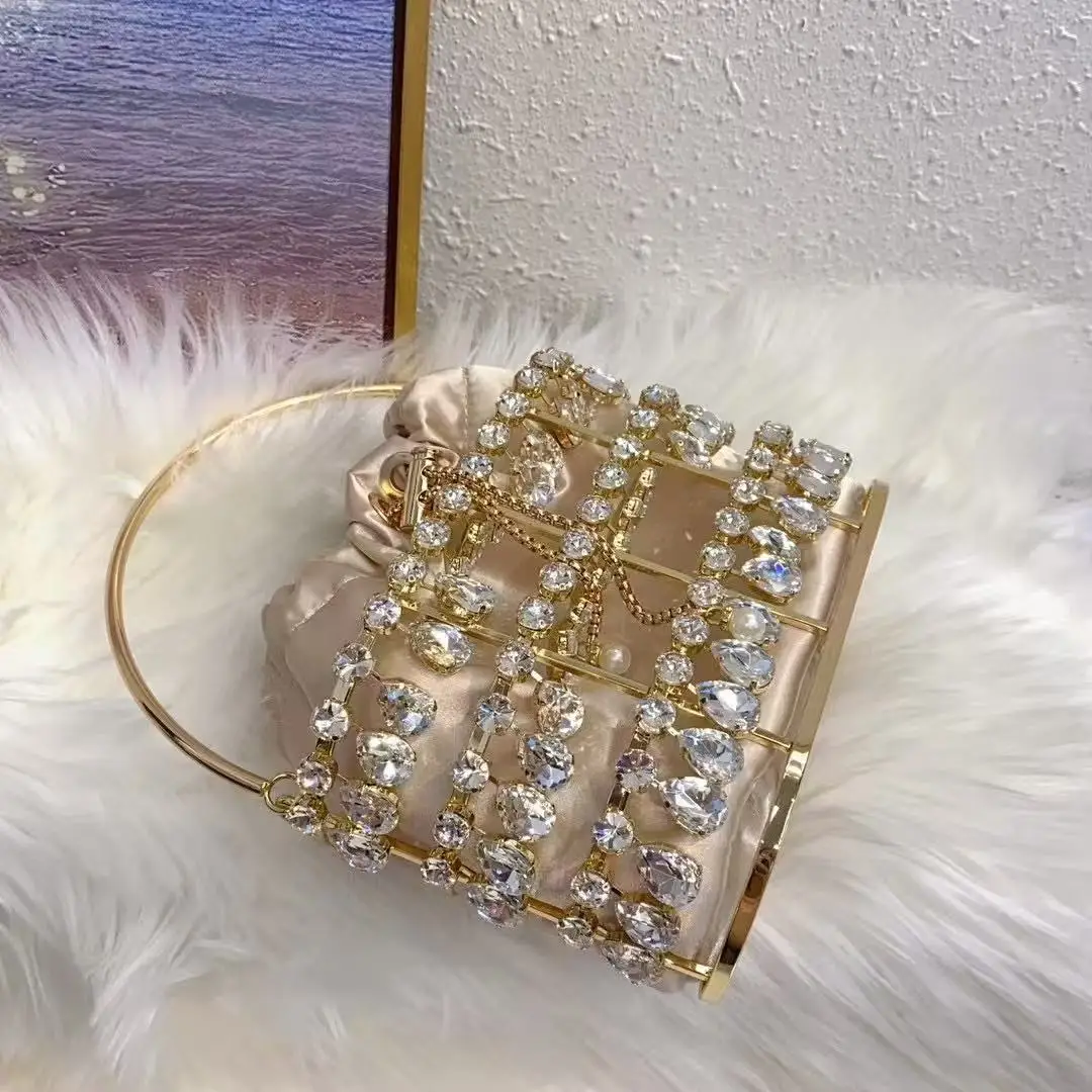 

Crystal Shiny Rhinestone Diamond Evening Clutch Bag Luxury Designer Women's Handbag Wedding Party Metal Gold Purse Messenger Bag