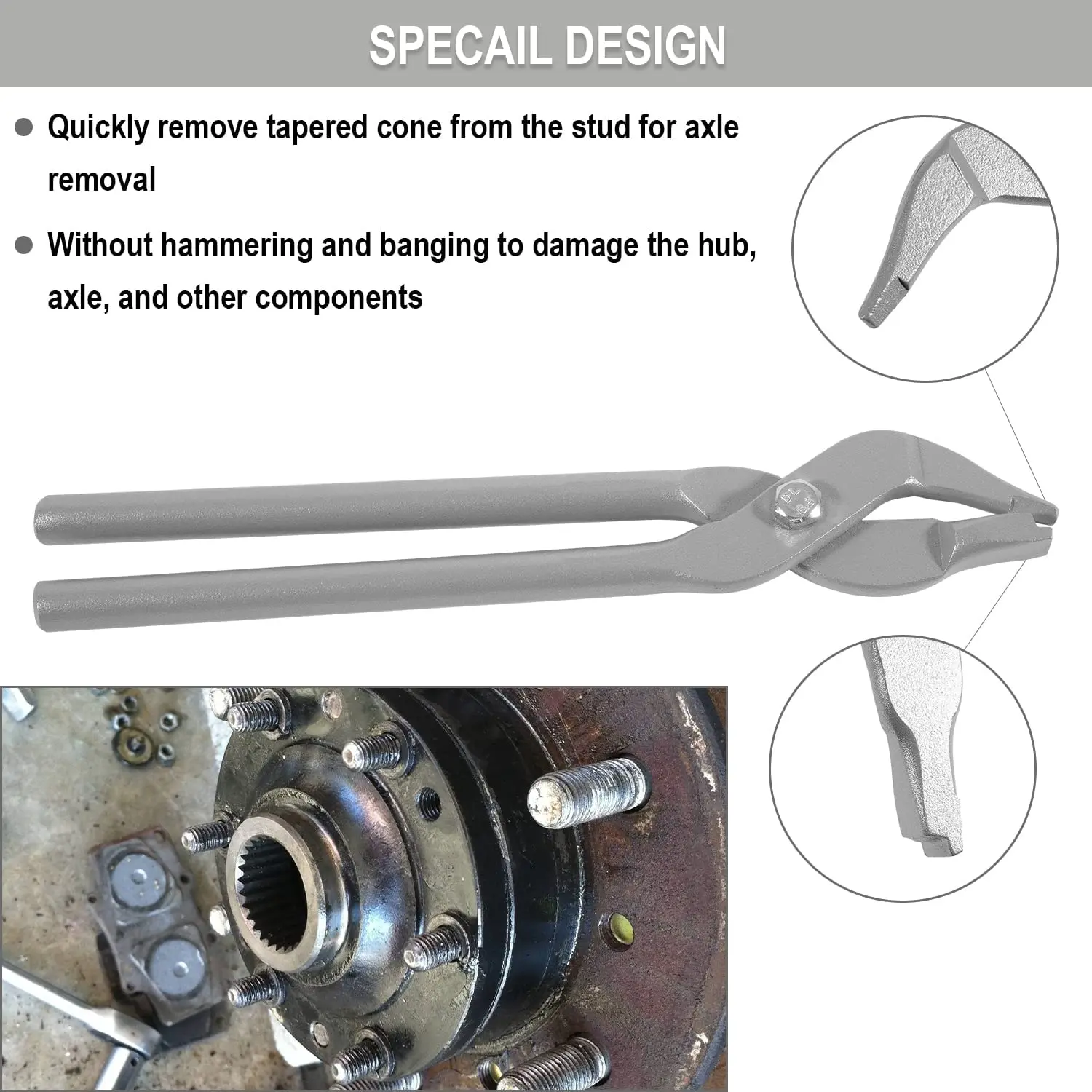 TM 7077 Specialty Axle Stud Cone Pliers Rear Axle Removal Tool Compatible with Most Heavy-Duty Truck Rear Axle