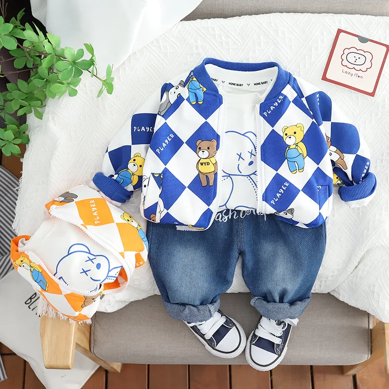 

3Pcs Spring Sweater Long-sleeved Cardigan Coat Children Casual Autumn Suit One-year-old Boys Girls Clothes Toddler Suits Outfits