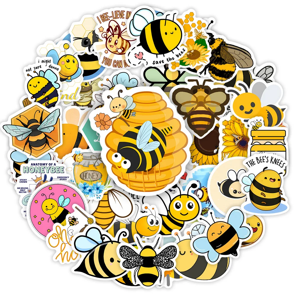 Cute Honey Bee Stickers Lovely Children DIY Toy Decorative Graffiti Decal for Phone Luggage Laptop Bottles Scrapbook Waterproof