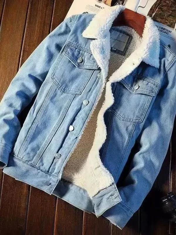 

Зимняя утепленная джинсовая куртка для мужчин в корейском стиле, хлопковая, повседневная, уличная мода, верхняя одежда на 2024 год