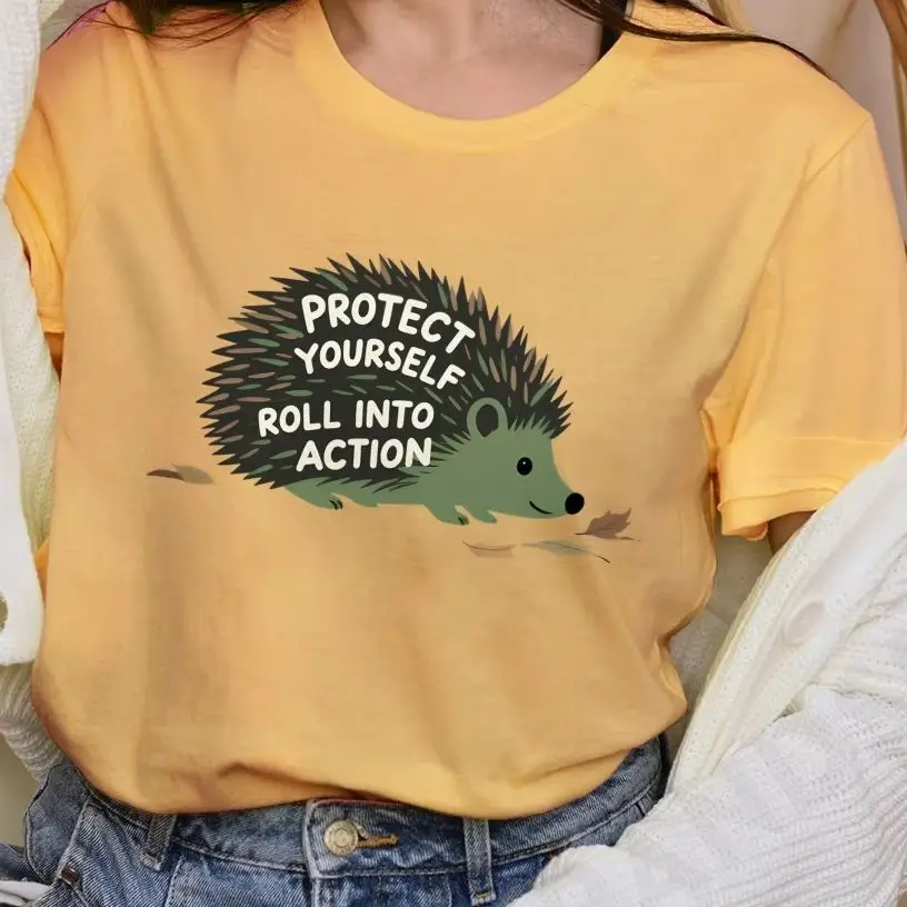 

Green Hedgehog Roll In To Action Y2K Women‘s Clothes Cotton Casual T-Shirt Graphic Tees Street Wear Colorful Cute Cartoon