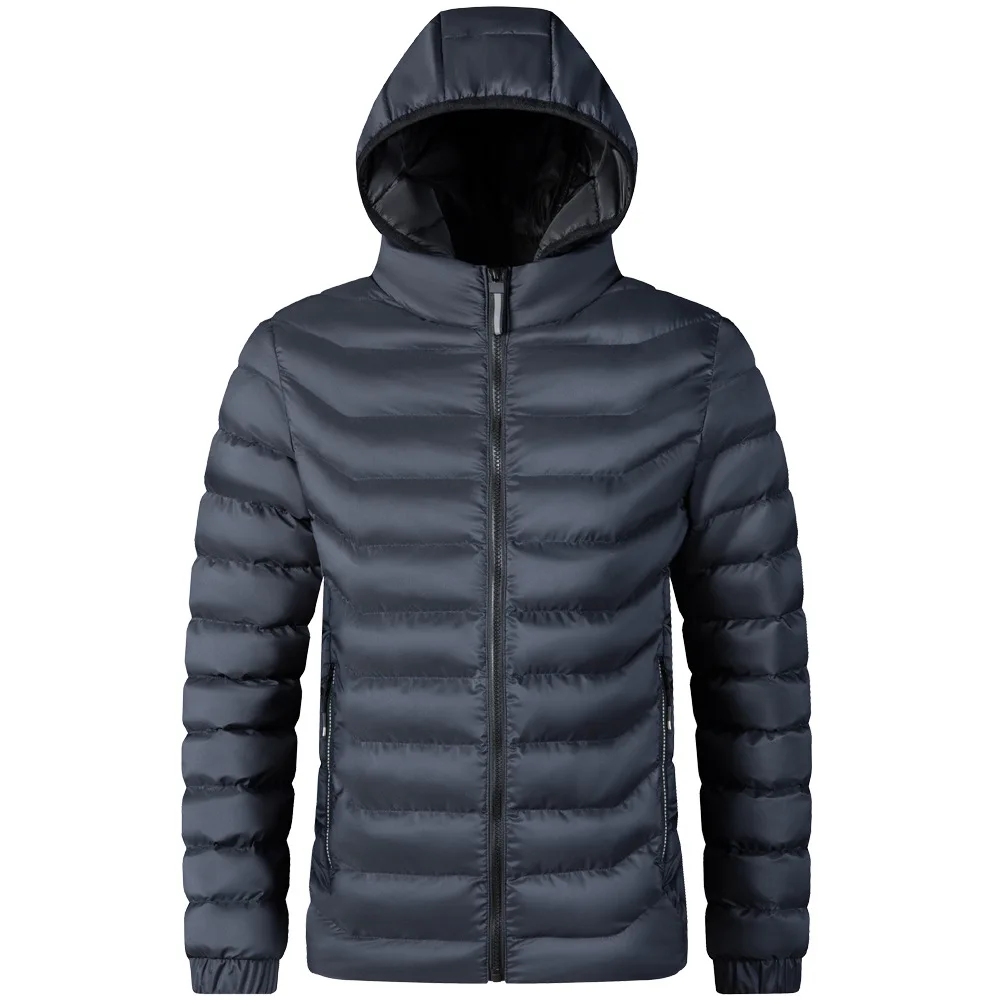 Autumn Winter Jacket Men Slim Cotton Jacket Hooded Parkas Light Thin Coat Zipper Long Sleeve High Quality Luxury Brand Outerwear