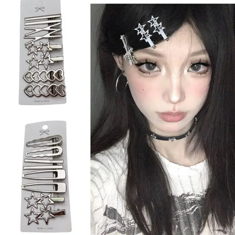 8 шт./компл., металлические серебряные заколки для волос, корейские заколки Y2K, заколки для волос, пряная девушка, боковой зажим, аксессуары для волос, геометрический зажим в виде утконоса