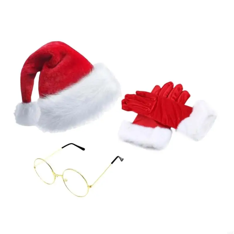 2025 زي بابا نويل الجديد لعيد الميلاد بدلة سانتا الفاخرة ذات اللحية الزائفة قبعات سانتا، نظارات