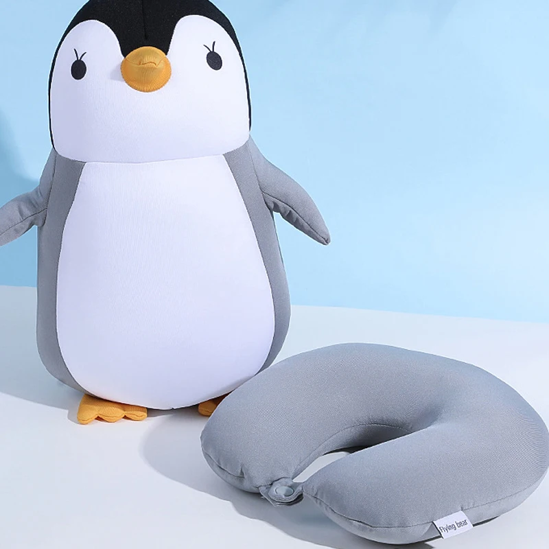 Travel Neck Pillow U-Shaped Plush Pillow Cute Zip And Flip Penguin Deformable Neck Cushion Supports Your Head Neck Chin