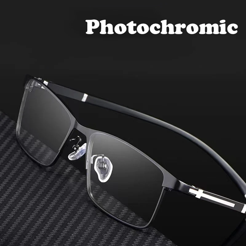 Multifokale photochrome Lesebrille mit Metallrahmen, progressive Anti-Blaulicht-Mode-Business-Brille, nah-ferer Dual-Purpose