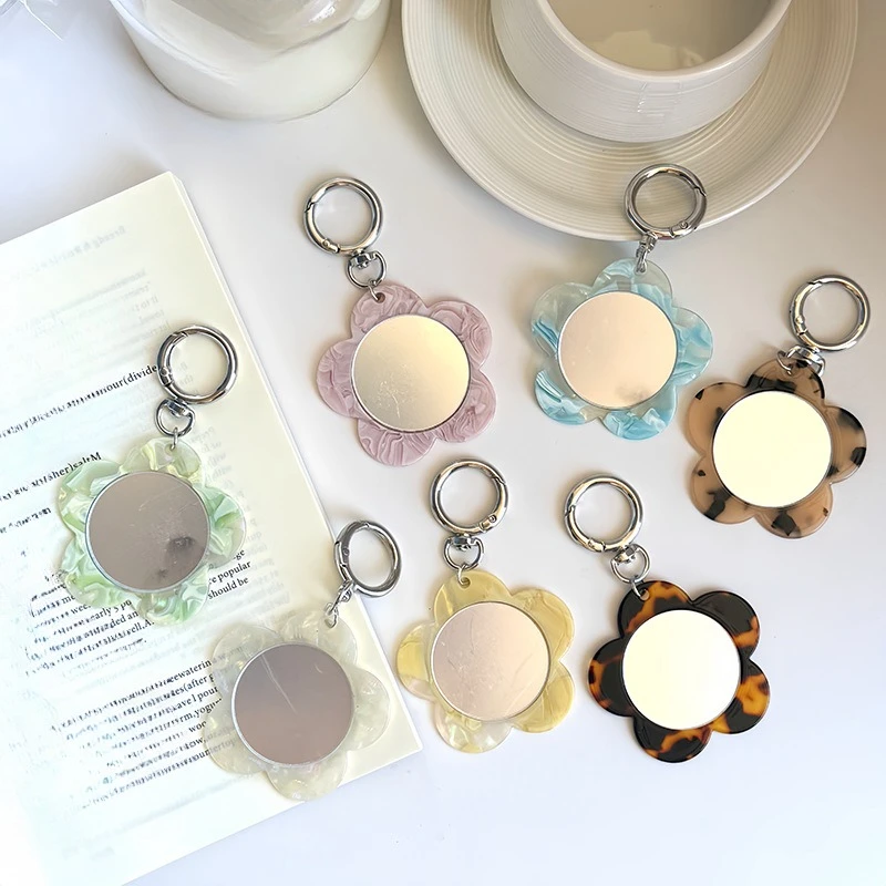 French‑Style Acetate Flower Small Mirror, Creative Portable Hanging Touch‑Up Makeup Mirror Women Travel Cosmetic Hand Mirror