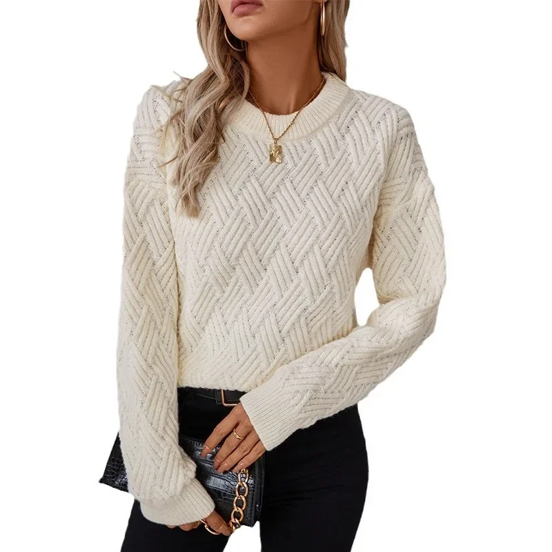 Women Sweaters Solid Knit Thick Splice Pullovers Sweater Full Sleeve Straight Vintage Elegant Lady Casual Winter Streetwear