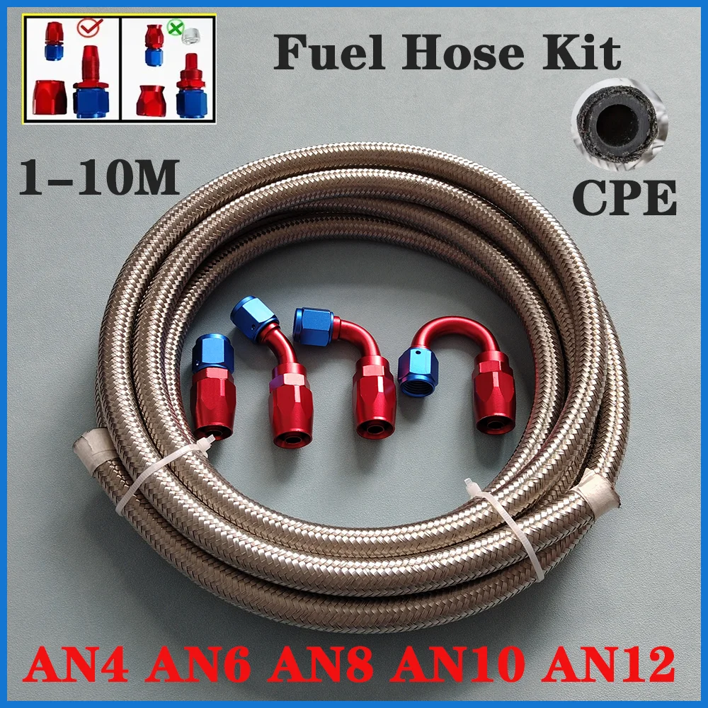 

AN4/AN6/AN8/AN10/AN12Universal Braided Oil Fuel Line Hose Kit CPE Oil Gas Stainless Steel Filler Feed Hose End Fitting Adapters