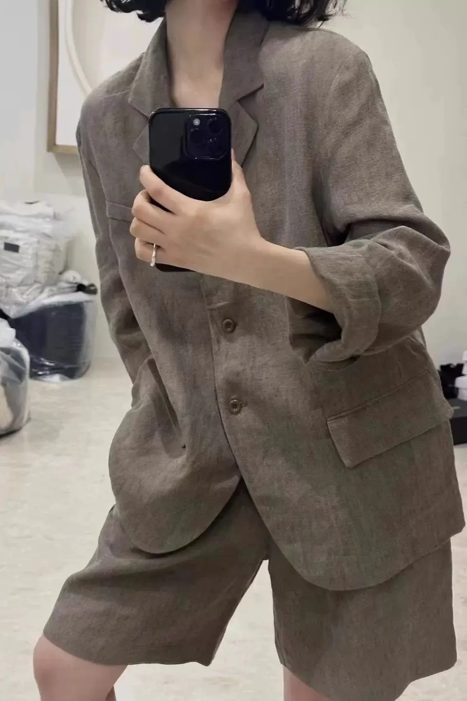 

2025 Women's Linen Set Long Sleeve Blazer Jackets Shorts 2PC Suit Spring Fall Thin Cotton Blend Business Office Casual Outfits