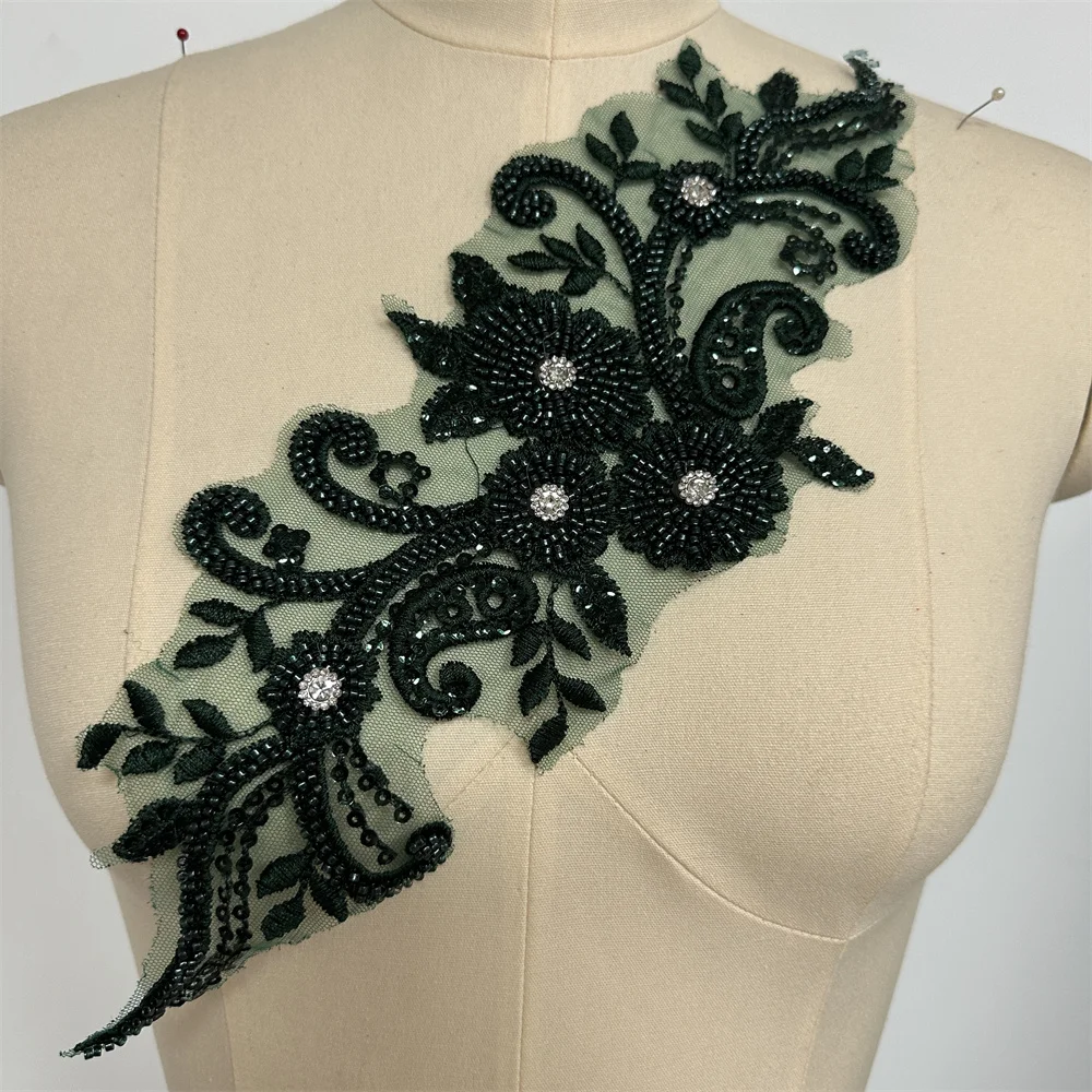 Hot sell Rhinestone beaded Applique patches Sew on collars for wedding dress