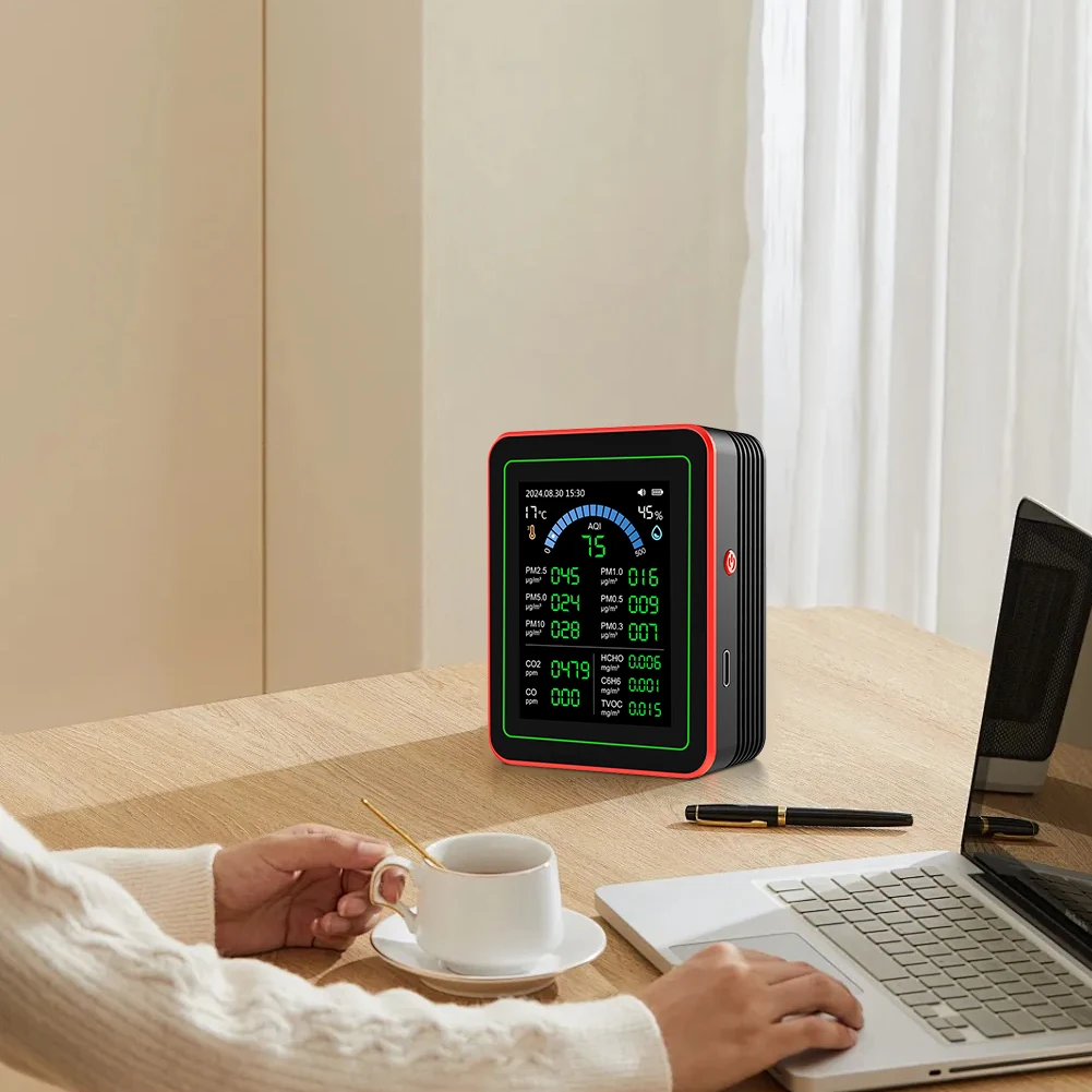 

Профессиональный детектор качества воздуха 18-в-1 с монитором CO2/HCHO/TVOC/температуры/влажности для измерения состояния воздуха в помещении в реальном времени