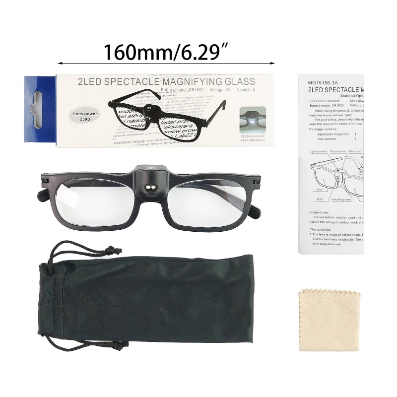 Glass Glasses with Lights for Hobbies/Reading/Close Work Hands Illuminated Magnifier Gift