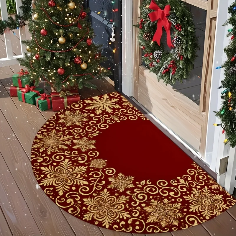 Nutcracker Soldier Silver Ball Snowflake Cool Tone Semi Circle Doormat For Modern Entryway Non Slip Welcome Floor Mat Accent