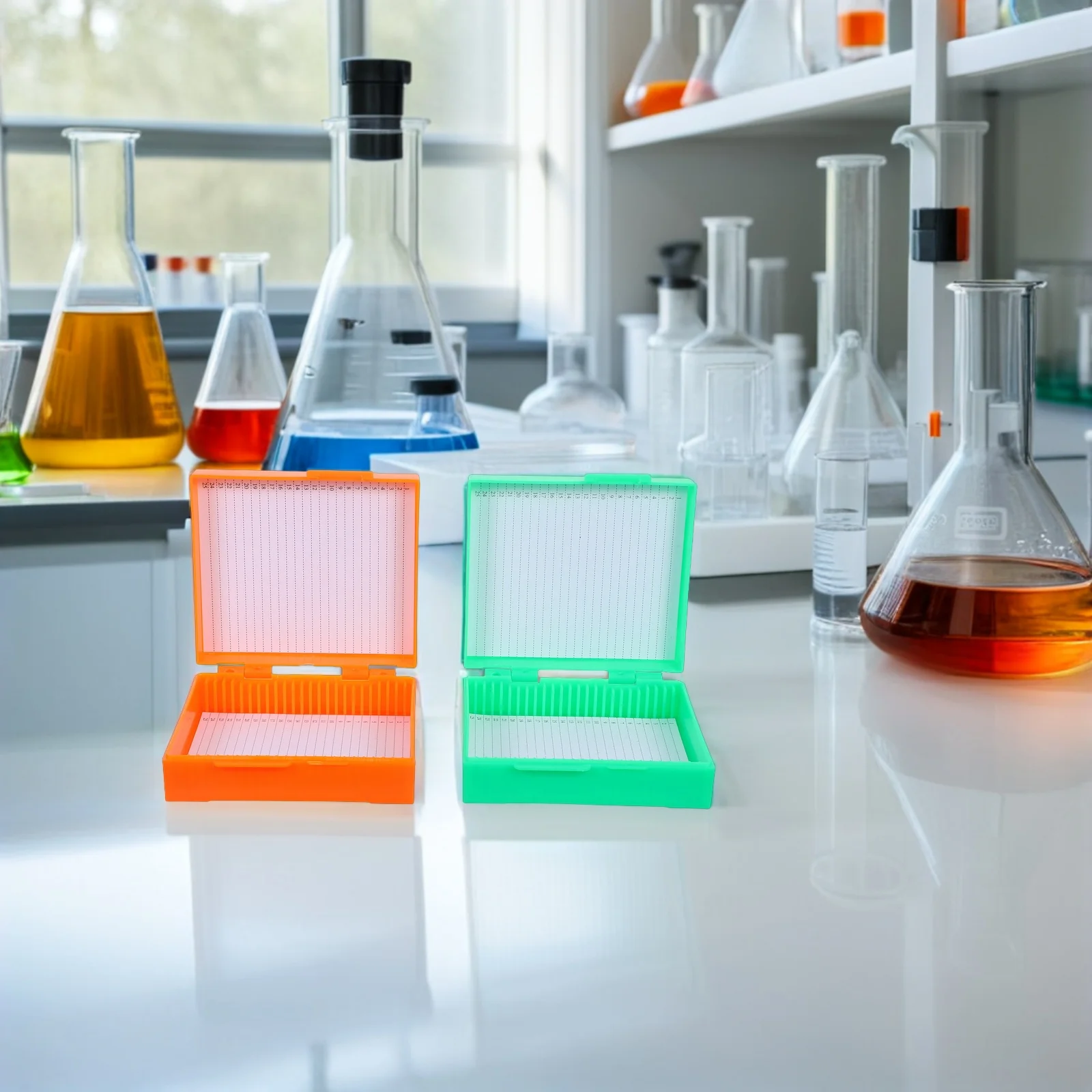 

4Pcs Microscope Slide Organizer 25 Slots Reusable Plastic Slide Storage Box Laboratory Holder Case for Glass Specimens