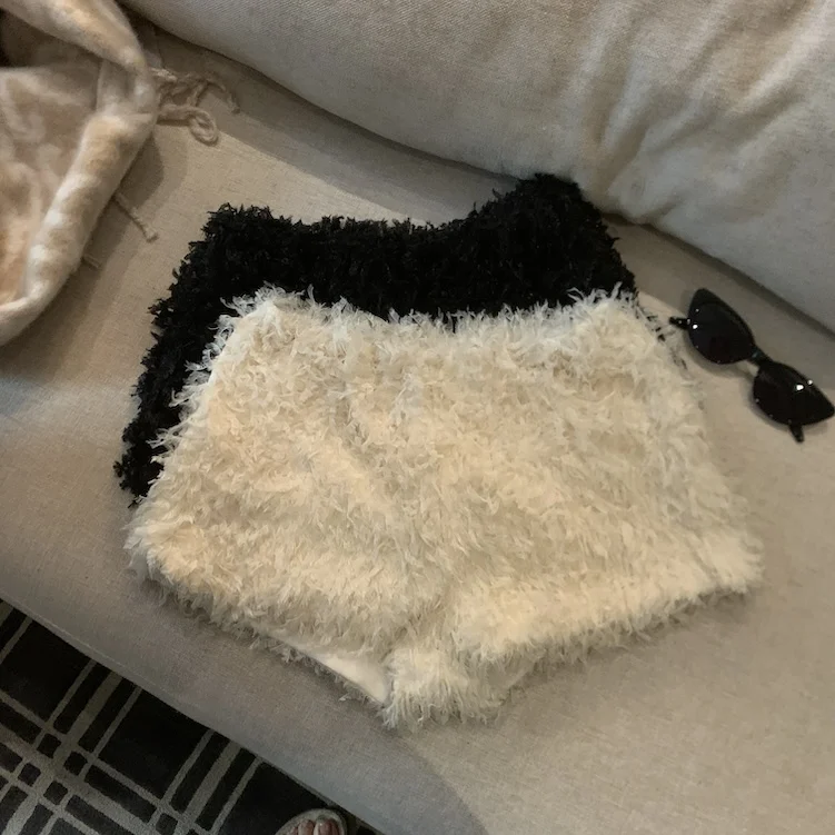 

Женские осенне-зимние шорты с кисточками, женские однотонные пушистые однотонные шорты с высокой талией