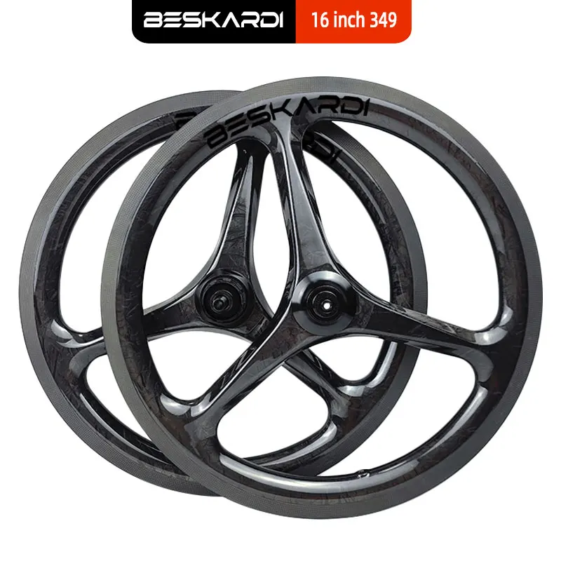 Folding Bike 16inch 349 Tirspokes 3spokes 2-7Speed Carbon Wheels 74/112mm Rim Brake T700 BESKARDI For Brompton Fnhon Gust