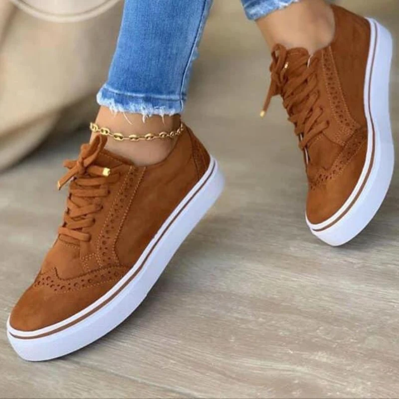 Sneakers Women Fashion Spring Autumn Chain Leather Comfortable Round Toe Platform Sneakers Lace Up Walking Women's Shoes 35-43