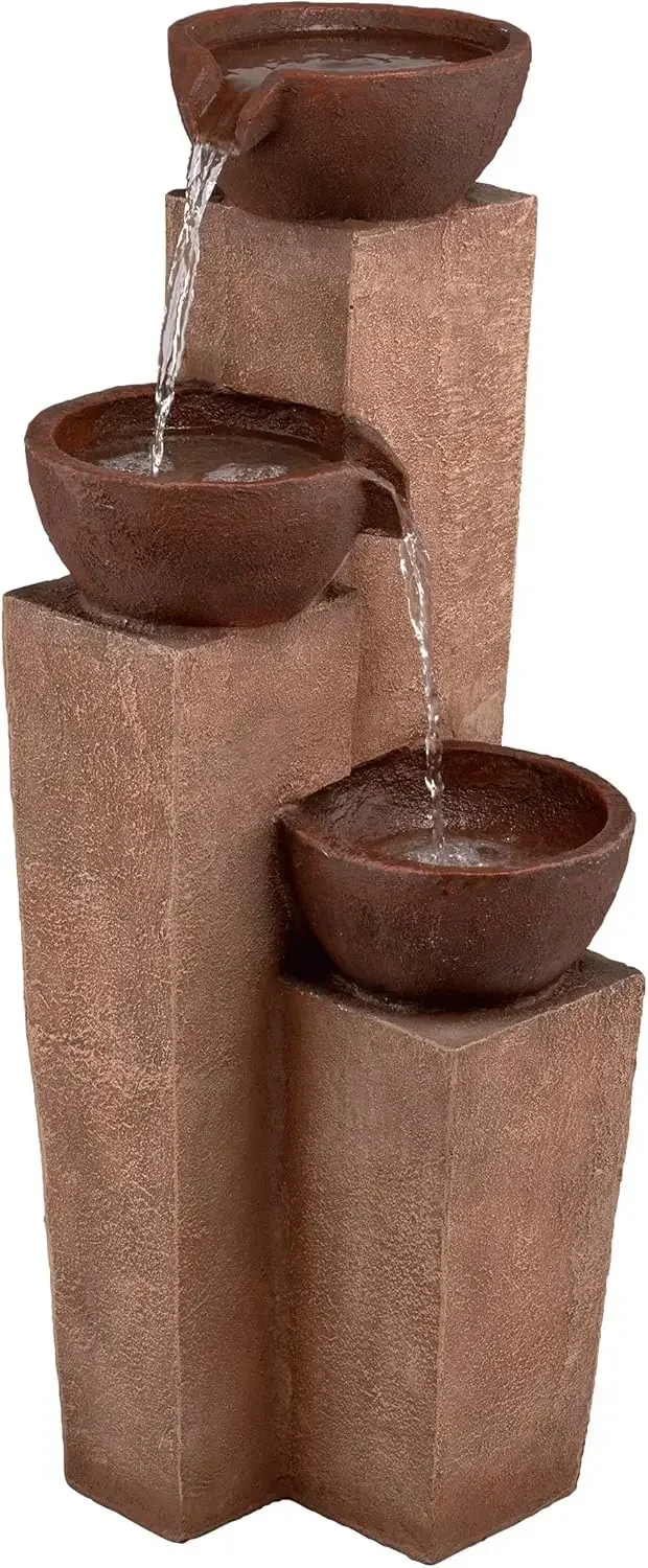 Outdoor Floor 3-Tiered Modern Pots Water Fountain, Rustic Fountain for Garden