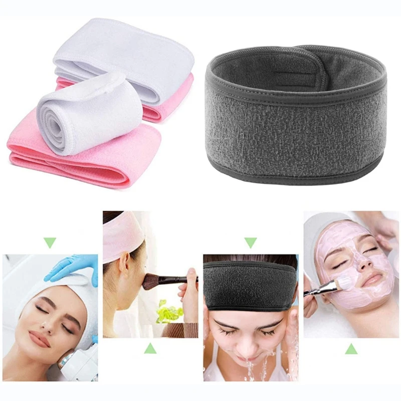 3Pcs Facial Spa hair accessories Kit Makeup Shower Bath Wrap Adjustable Stretch Towel with Magic Tape