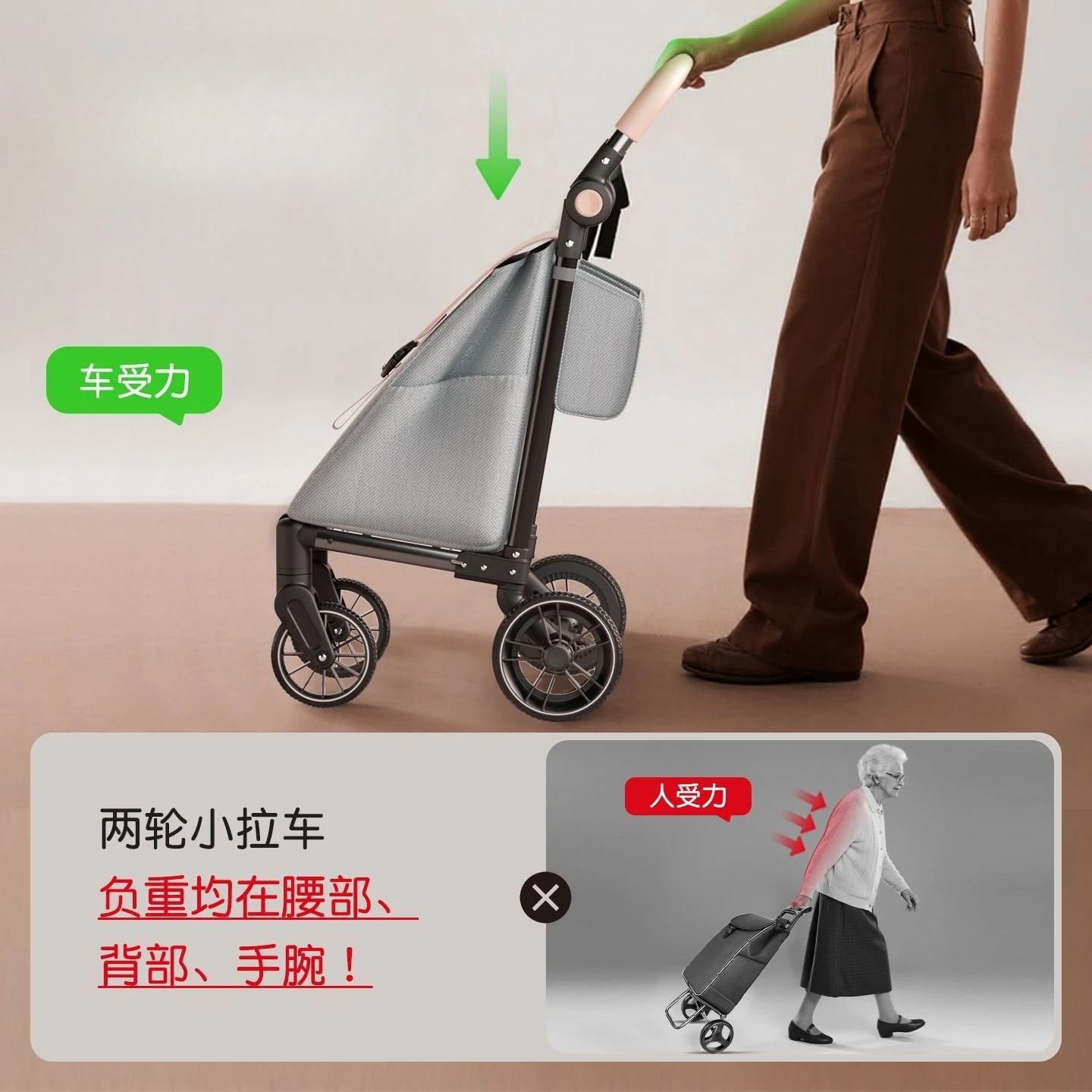 2026 New Lightweight Folding Shopping Cart with Brake Universal Wheels 1.0mm Thick Tube 42L 50KG Load Capacity Hand Truck