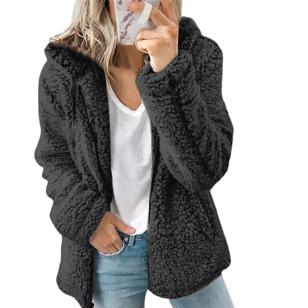 Chaqueta de lana con capucha para mujer, abrigo informal y cómodo con cremallera, elegante, para otoño e invierno, novedad de 2022