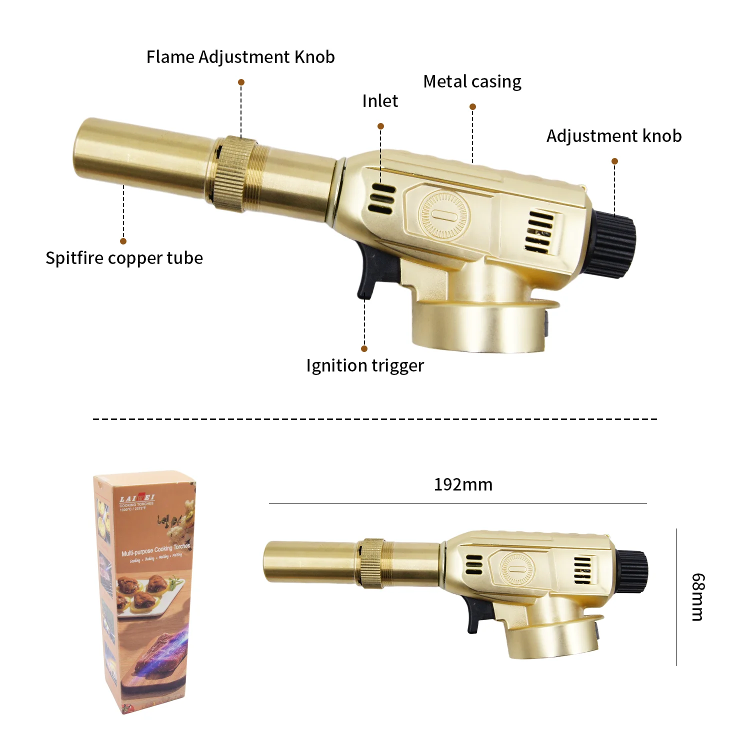 LAIWEI 8098 Metal Model Pure Metal Sports High Temperature Electric Lighter Flame Adjustable Baking Torch for Kitchen & Welding