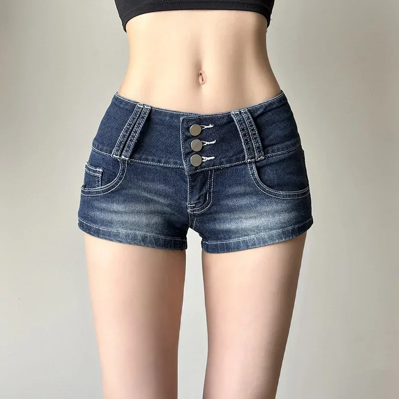 Summer Women 2000s Grunge Kpop Japanese Gyaru Low Rise Jean Shorts Slim Denim Hot Pants Trashy Y2k Streetwear Harajuku E-girl