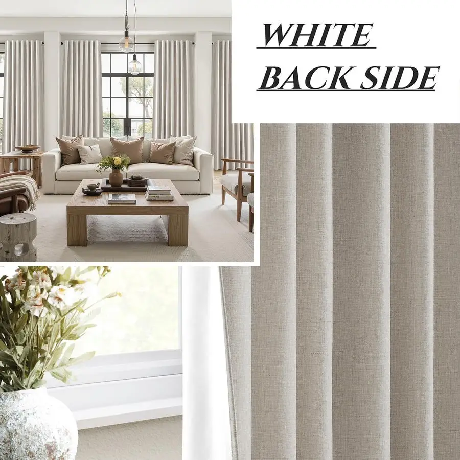 Cortinas boho longas de 96 polegadas, conjunto de 2 painéis, cortinas de fazenda para sala de estar, escurecimento, redução térmica de ruído, linho texturizado l