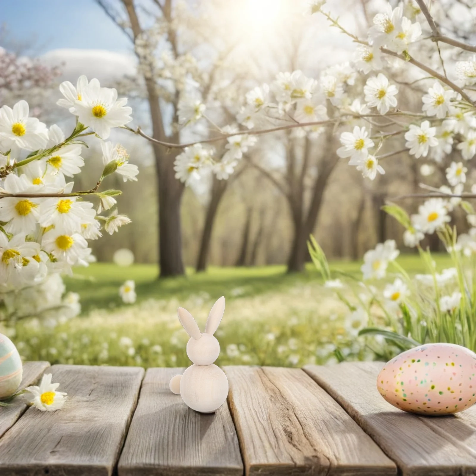 Clavijas de conejo de madera sin pintar para manualidades de Pascua, figuras de conejo de madera Natural, decoración del hogar de primavera, madera sin terminar, 3 uds.