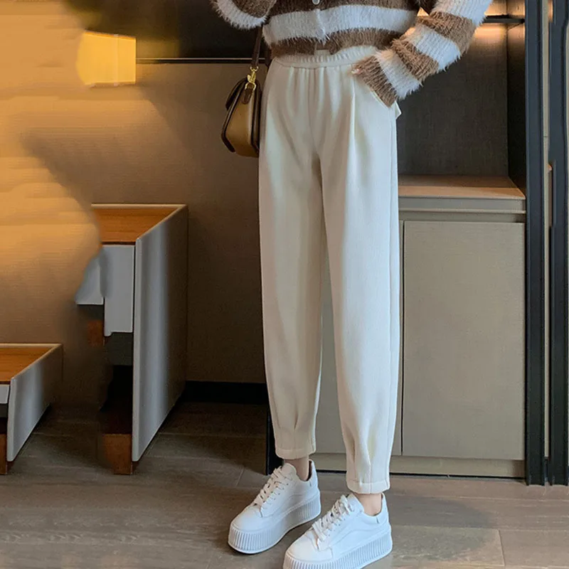 春秋の新作暖かいハーレムパンツ女性用多用途カジュアルルーズコーデュロイパンツレディースゴムウエストパンツ
