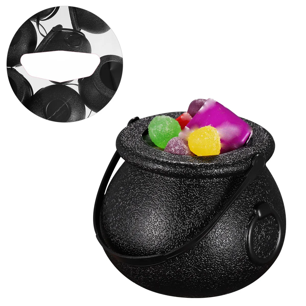 10Pcs Halloween Candy Bucket Witch Cauldron Style Trick Or Treat Pail with Sturdy Handle for Sweets Storage Black