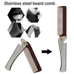 Man Folding Beard Comb Stainless Steel Handle Travel Hairdressing Comb Bottle Opener Anti Static Hair Styling Tool For Combing