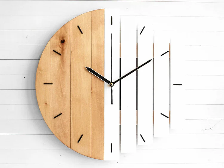 Simple and Creative Big Wall Clock Living Room Bedroom Wall Personalized Wooden Clock Quartz Clock Wall Watch