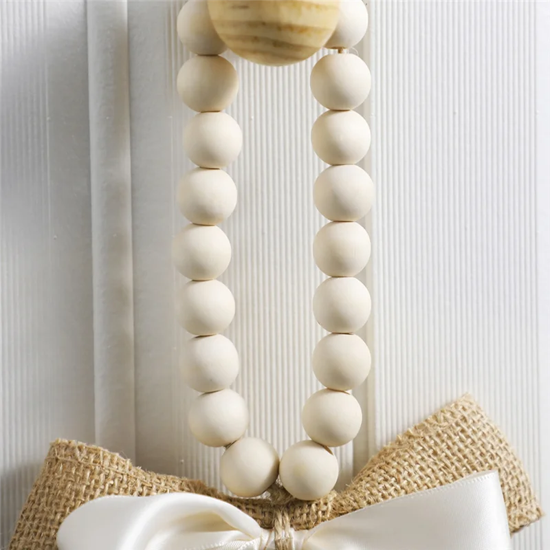 JHD Bowknot Linen Wooden Bead Pendant Valentine's Day Home Wall Decoration Home Decoration