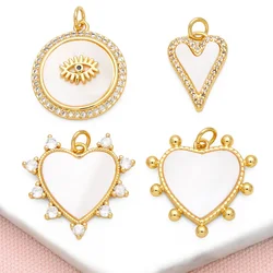 OCESRIO Trendy White Crystal Shell Heart Pendant for Necklaces Copper Gold Plated Turkish Eye Jewelry Making Supplies pdtb463