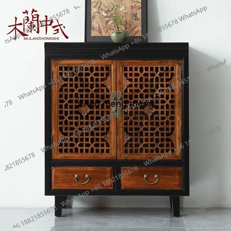 R Chinese hollow window grilles classical entrance foyer dining side cabinet retro tea cabinet