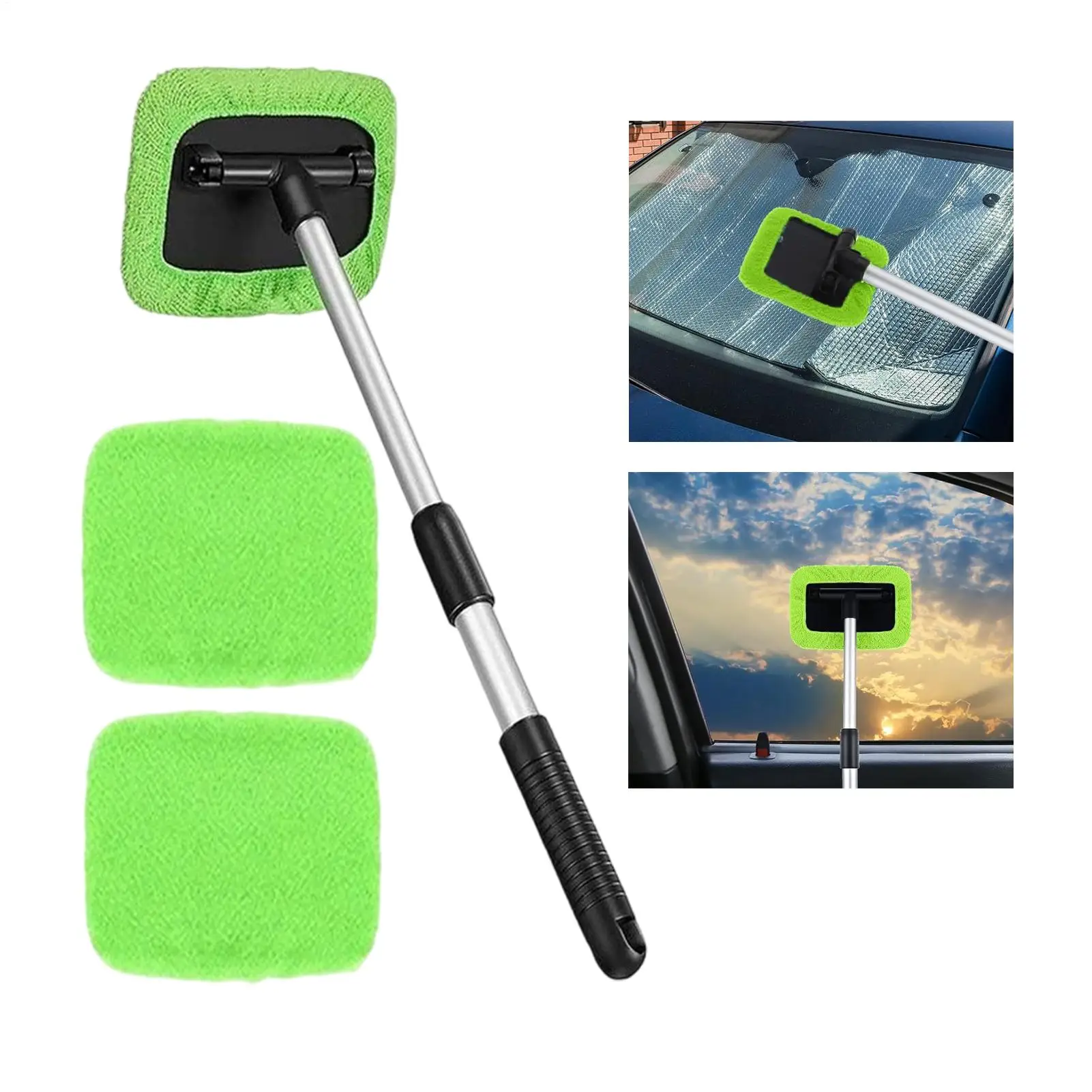 Microfiber Car Glass Cleaning Brush 180 Degree Rotating Telescoping Pole Windshield Cleaning Tool for Shower Room Bathroom