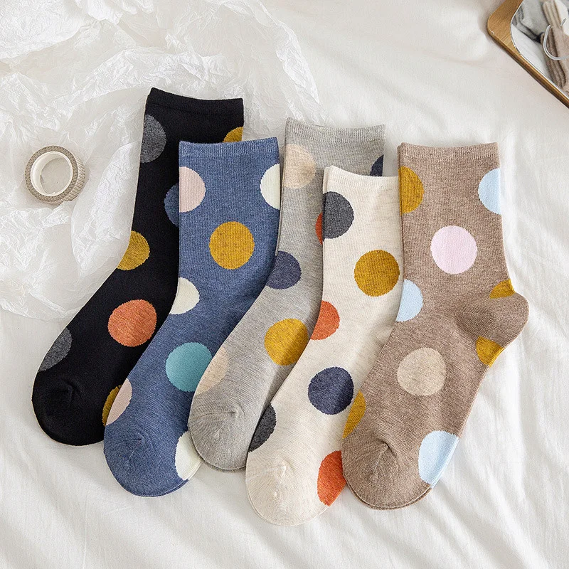 Women's Fashion Short Socks Polka Dot Retro College Style Casual Japanese Soft Cotton Socks Designer Chaussette Femme calcetines