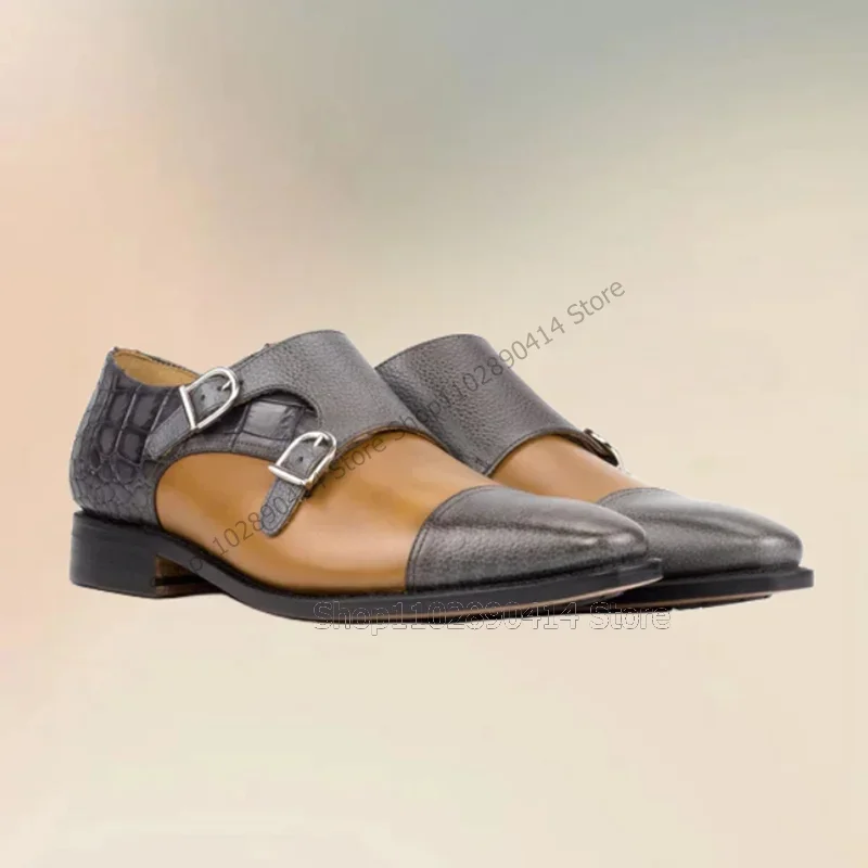 

Mixed Color Buckle Decor Alligator Print Men Shoes Fashion Slip On Male Shoes Luxury Handmade Party Feast Office Men Dress Shoes