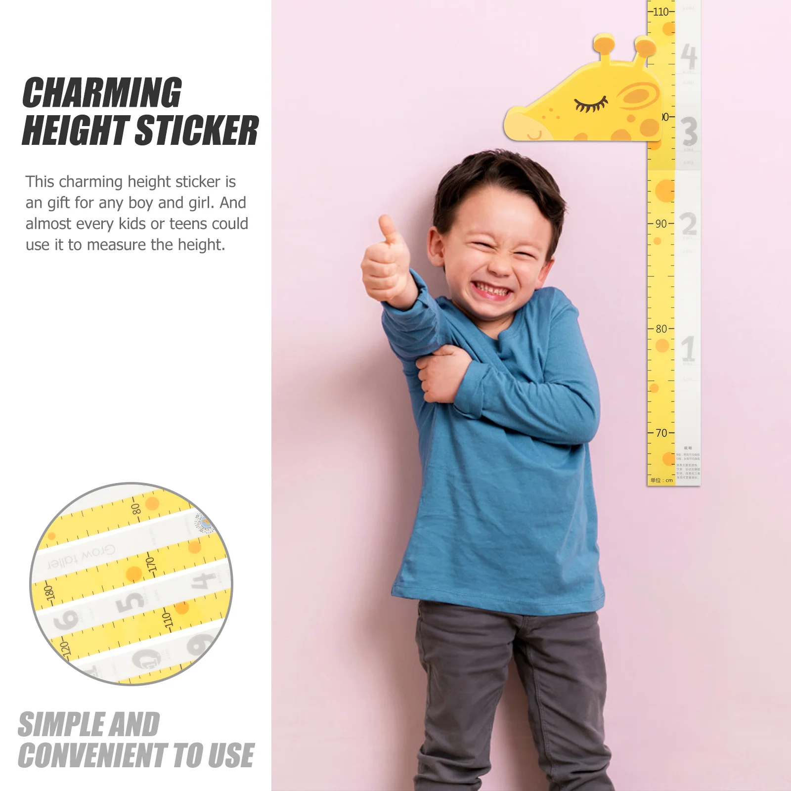 

1Set Cartoon Giraffe Height Chart Sticker Self-Adhesive Growth Wall Decal Easy Apply Remove No Residue Kid Room Nursery