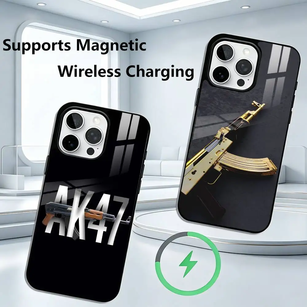 Cool A-AK47 Handgun G-Gun Phone Case For iPhone18,17,16,15,14,13,12,11 Plus,Pro Compatible with magnetic wireless charging