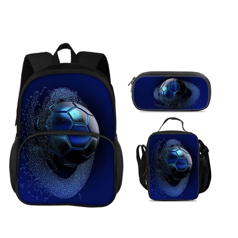 Soccer's new round front bag backpack pencil case, ice pack, 3Pcs Set, the best companion for male and female students in school