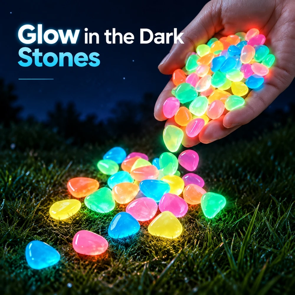 Resin Pebbles 203 Pcs Glow in the Dark Luminous Stones Light Activated Random Color Mix for Outdoor Walkway Decor