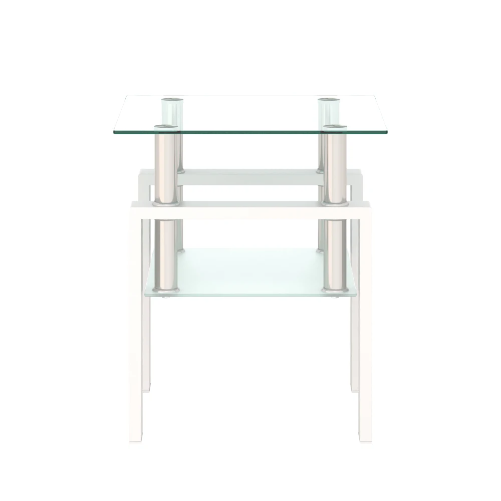 

1-Piece Modern Tempered Glass Tea Table Coffee Table End Table, Square Table for Living Room, Transparent/White