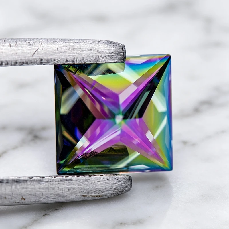 Moissanit-Stein in Prinzessinnenschliff, regenbogengrüner Edelstein für DIY-Schmuck, Ring, Halskette, Ohrringe, Hauptmaterialien mit Zertifikat – Detail 6