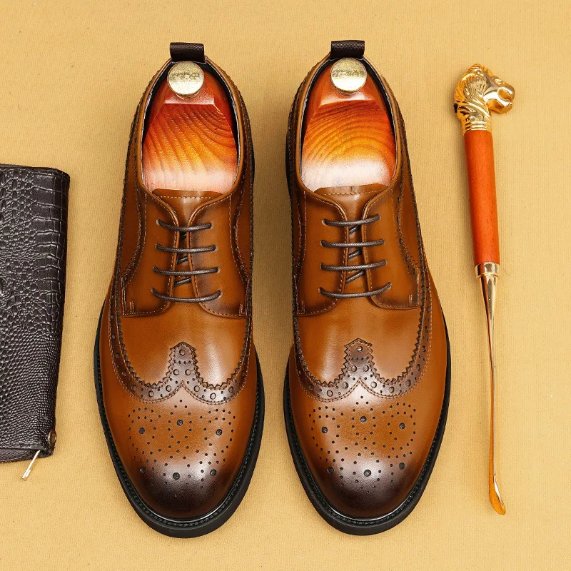 

Men'S Genuine Leather Vintage High Quality Shoes Luxury Wedding Formal Dress Classic Elegant Italian Black Shoe